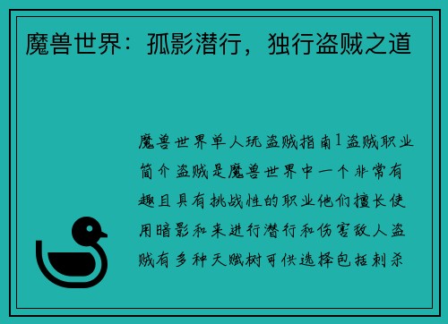 魔兽世界：孤影潜行，独行盗贼之道